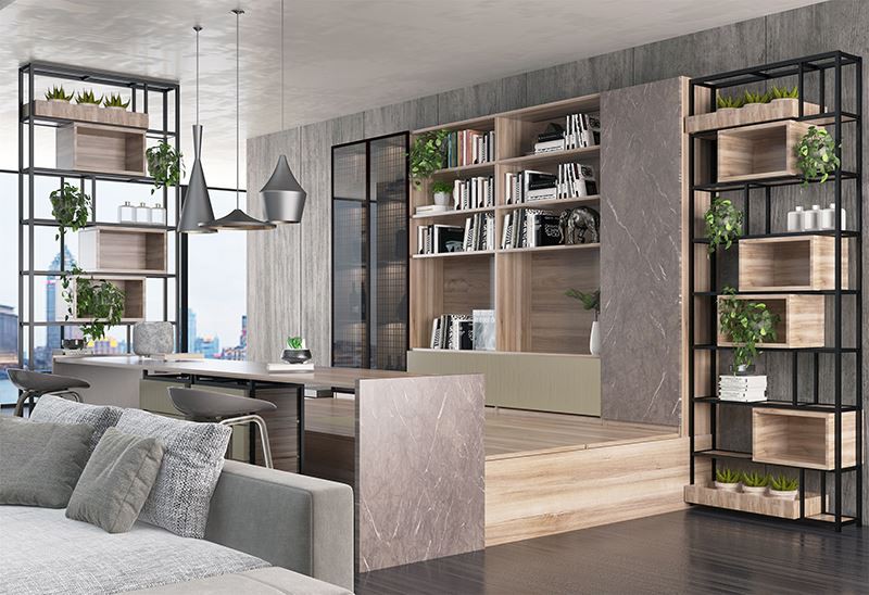 الطراز الصناعي ديكور المنزل مجلس الوزراء --55 درجة رمادي