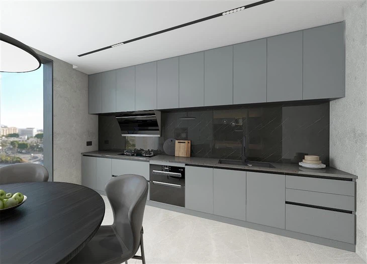 Grey Minimalist Kitchen Cabinets