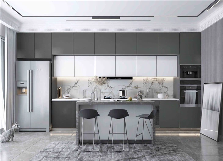 Textured Black Kitchen Cabinets